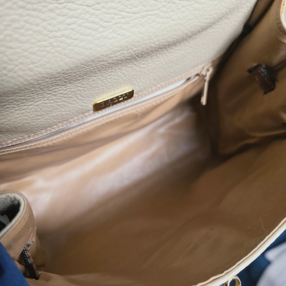 Bally Two Tone Leather Top Handle Kelly Satchel Bag Cream Brown Turnlock Vintage - Picture 16 of 16